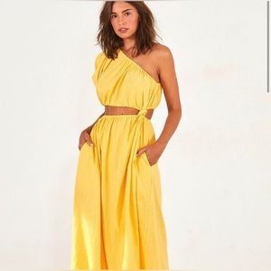 Farm Rio Yellow One-Shoulder Dress